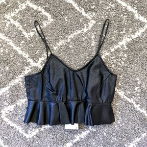 NWT Zara Faux Leather ruffled crop sz:S